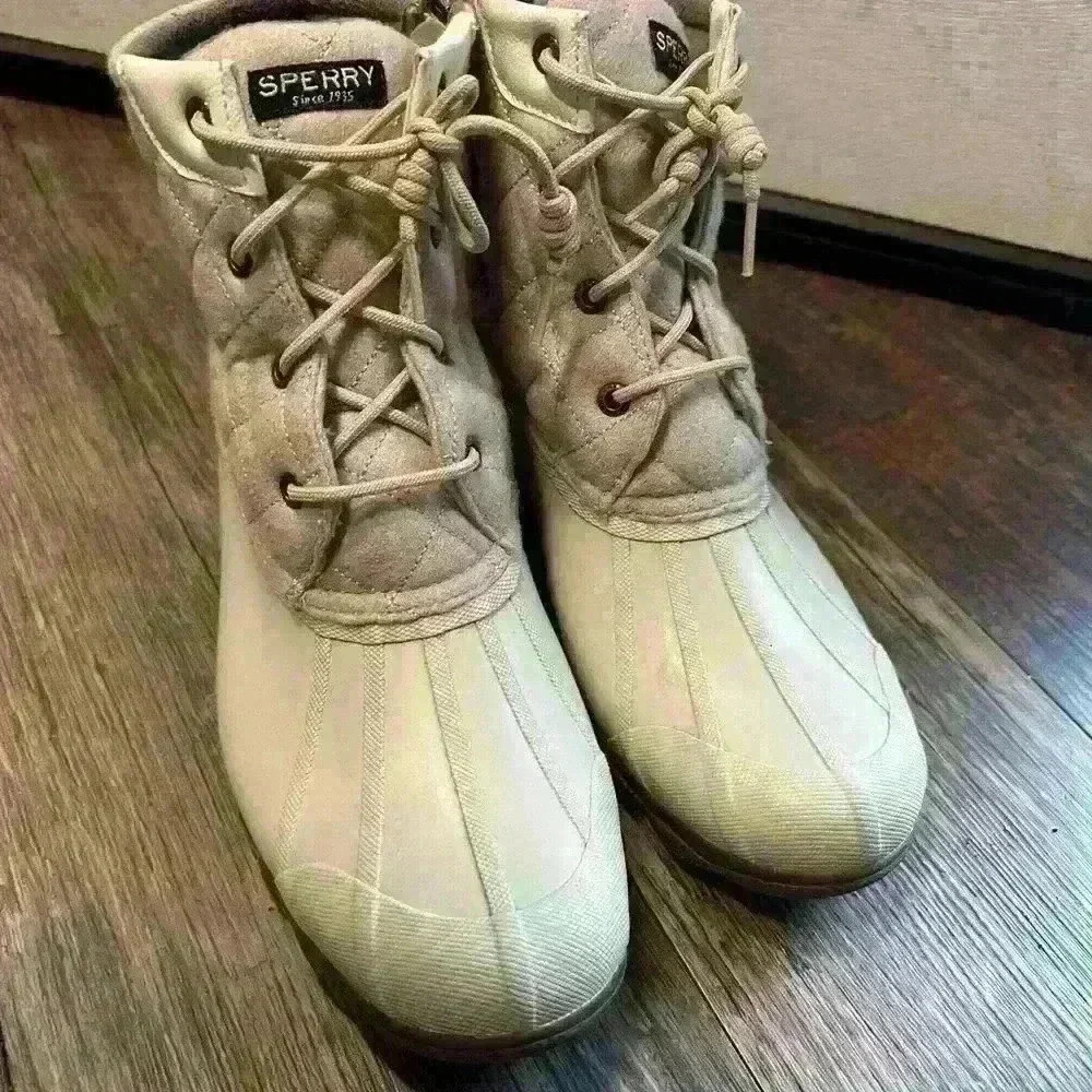 SPERRY Womens Waterproof Rubber Ankle Duck Boot Shoes / Size 11 M White Cream - Picture 3 of 5